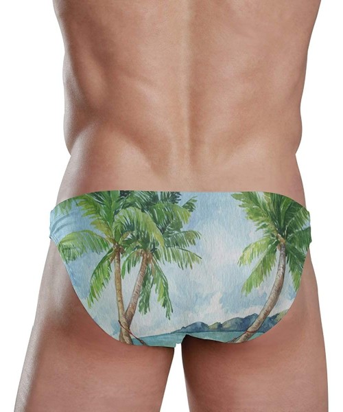 Briefs Men's Tropical Coconut Palms Swim Briefs Swimsuit Bikini Drawstring Swimwear Sexy Bathing Suit S-3XL - C418UQCAGR0