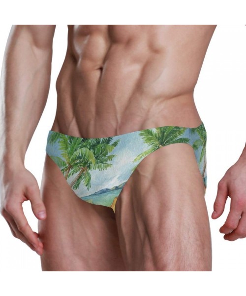 Briefs Men's Tropical Coconut Palms Swim Briefs Swimsuit Bikini Drawstring Swimwear Sexy Bathing Suit S-3XL - C418UQCAGR0