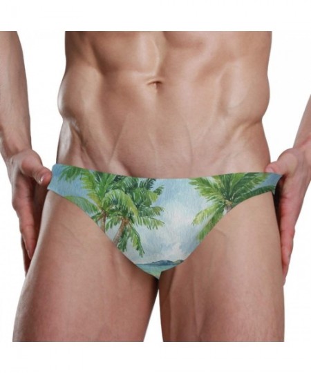 Briefs Men's Tropical Coconut Palms Swim Briefs Swimsuit Bikini Drawstring Swimwear Sexy Bathing Suit S-3XL - C418UQCAGR0