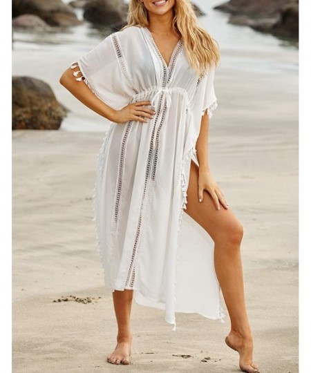 Cover-Ups Robe Kaftan Bikini Swimwear Cover Up Casual Long Beach Maxi Dress for Women - White 3 - CL192EHOE90