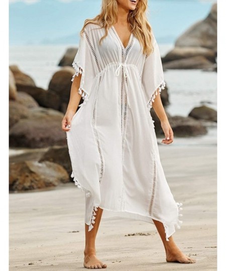 Cover-Ups Robe Kaftan Bikini Swimwear Cover Up Casual Long Beach Maxi Dress for Women - White 3 - CL192EHOE90