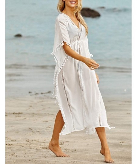 Cover-Ups Robe Kaftan Bikini Swimwear Cover Up Casual Long Beach Maxi Dress for Women - White 3 - CL192EHOE90