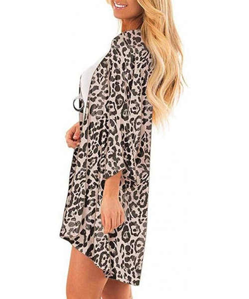 Cover-Ups Women's Long Sleeve Cover Up Ladies Summer Leopard Print Loose Casual Blouse Kimono Cardigan Capes Cover Beachwear ...