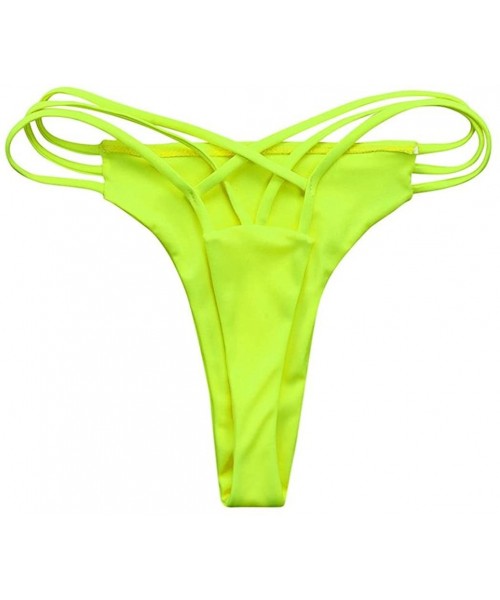 Bottoms 2018 Summer Sexy Brazilian Bikini Bottom Thong Strappy Cheeky Swimsuit Swim Hipster G-String - Fluorescent Yellow - C...