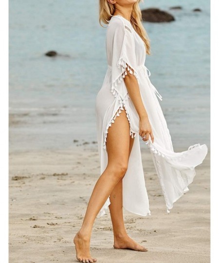 Cover-Ups Robe Kaftan Bikini Swimwear Cover Up Casual Long Beach Maxi Dress for Women - White 3 - CL192EHOE90