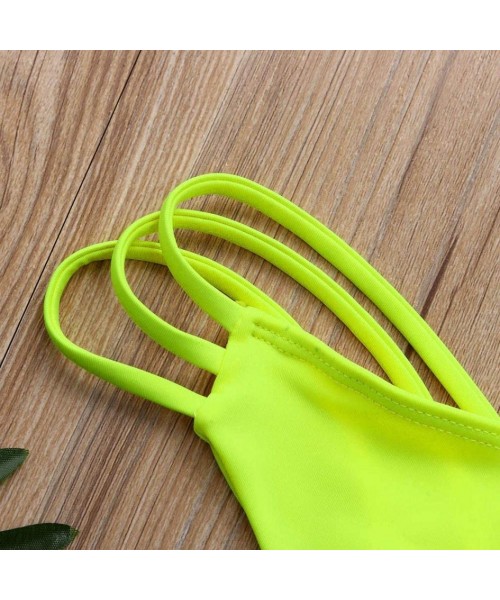 Bottoms 2018 Summer Sexy Brazilian Bikini Bottom Thong Strappy Cheeky Swimsuit Swim Hipster G-String - Fluorescent Yellow - C...