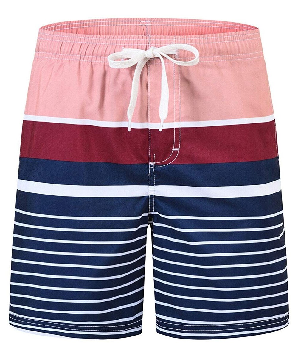 Board Shorts Men's Swim Trunks with Mesh Lining Quick Dry Board Shorts Beach Bathing Shorts - Color Striped - C5192HADWED