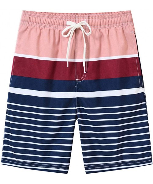 Board Shorts Men's Swim Trunks with Mesh Lining Quick Dry Board Shorts Beach Bathing Shorts - Color Striped - C5192HADWED