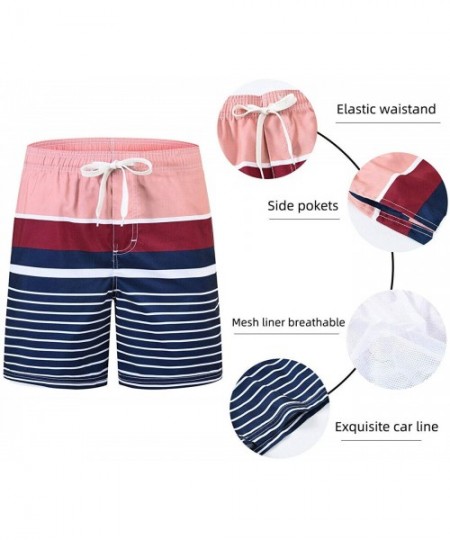 Board Shorts Men's Swim Trunks with Mesh Lining Quick Dry Board Shorts Beach Bathing Shorts - Color Striped - C5192HADWED