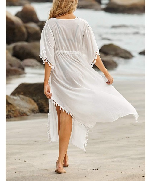 Cover-Ups Robe Kaftan Bikini Swimwear Cover Up Casual Long Beach Maxi Dress for Women - White 3 - CL192EHOE90