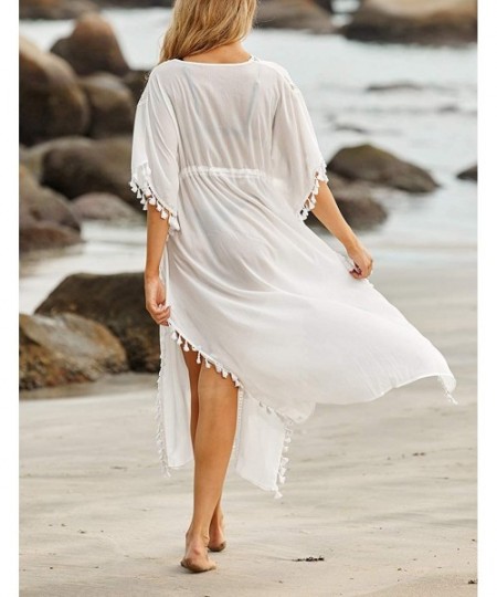 Cover-Ups Robe Kaftan Bikini Swimwear Cover Up Casual Long Beach Maxi Dress for Women - White 3 - CL192EHOE90