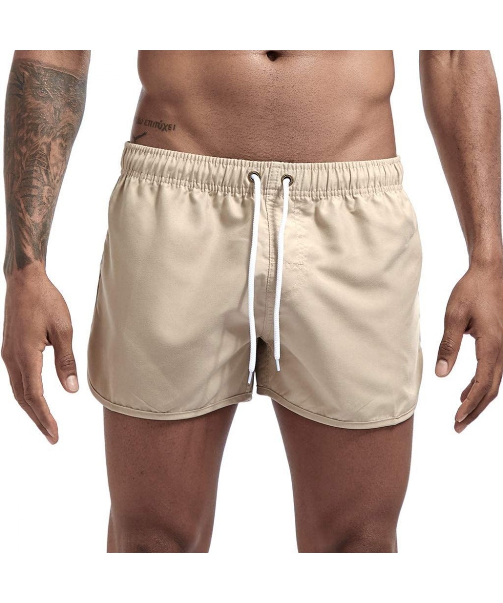 Racing Men's Swim Trunks Summer Drawstring Splicing Swimming Trousers Beach Surfing Shorts（10+Color） - Beige - CD18SHR6U5E