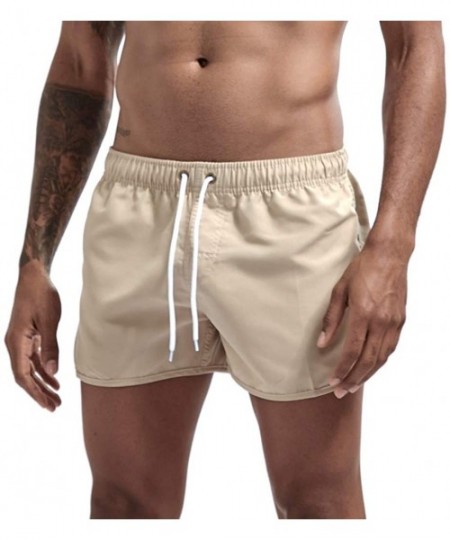 Racing Men's Swim Trunks Summer Drawstring Splicing Swimming Trousers Beach Surfing Shorts（10+Color） - Beige - CD18SHR6U5E