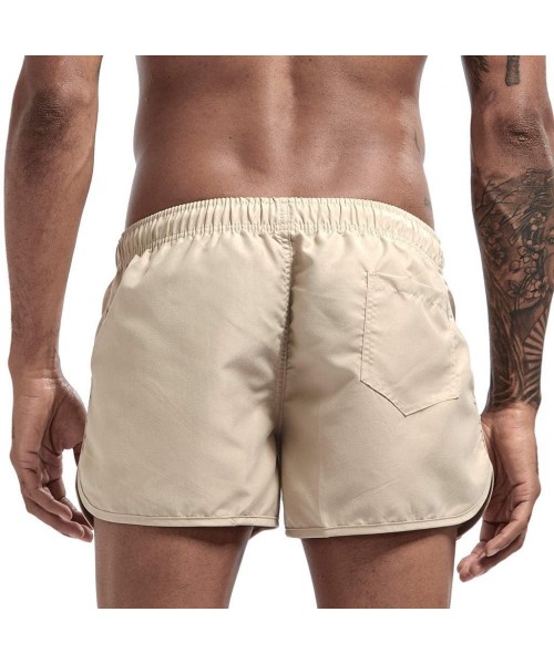 Racing Men's Swim Trunks Summer Drawstring Splicing Swimming Trousers Beach Surfing Shorts（10+Color） - Beige - CD18SHR6U5E