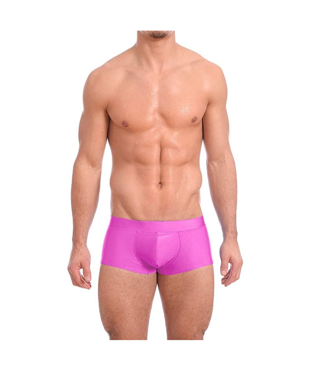 Briefs Mens New Solid Hot Body Boxer Swimsuit - Pink - C8194AMWHDS