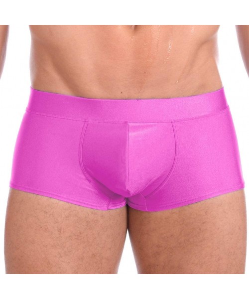 Briefs Mens New Solid Hot Body Boxer Swimsuit - Pink - C8194AMWHDS