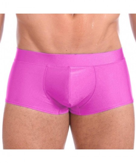 Briefs Mens New Solid Hot Body Boxer Swimsuit - Pink - C8194AMWHDS