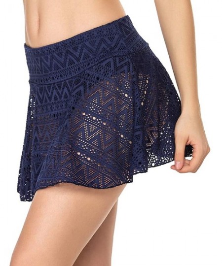 Tankinis Women's Swim Skirt Sexy Lace Bikini Bottoms Beachwear Swimsuit Skort with Build-in Brief - Navy Blue - CP1939UM9XN