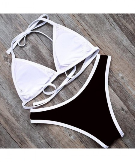 Sets Women Triangle Bikini Sets Two Pieces Swimsuit Sexy Halter Cheeky Brazilian Bottom Bathing Suit - Black - CC18D2SRQM8