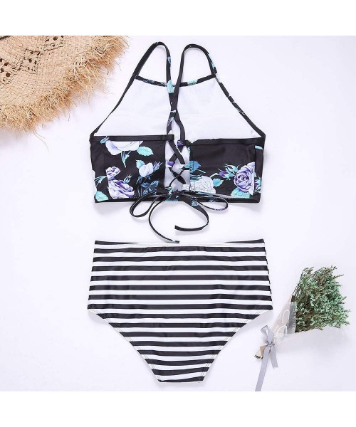 Sets Teen Girls Bikinis-Bandage Bikini Set Push-Up Padded Swimsuit for Juniors Girls - Black 2 - C418MG8LC82