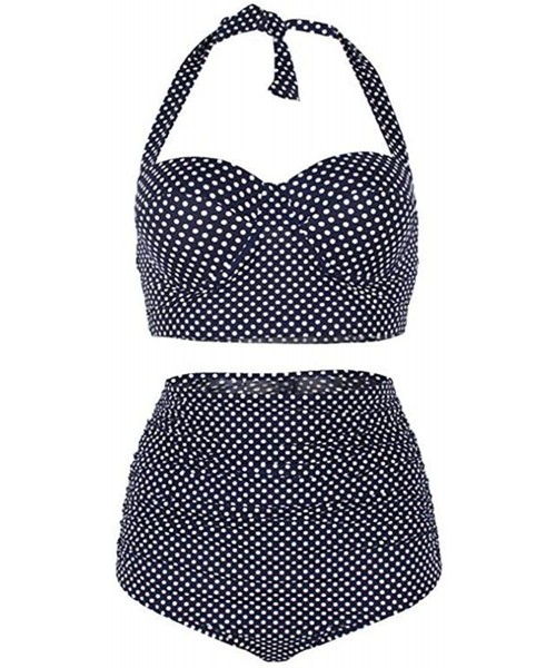 Sets Women's Two Piece Bikini Set Retro Vintage Polka Underwire High Waisted Swimsuit Bathing Suits - Black - CD18GLKGI7K