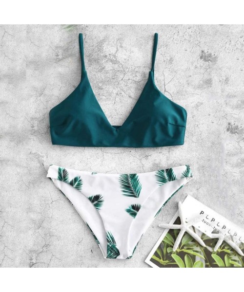 Racing Swimsuits for Women Swimwear Bikini Set Print Leaves Push Up Padded Swimsuit Beachwear Two Piece Bathing Suits Zz gree...