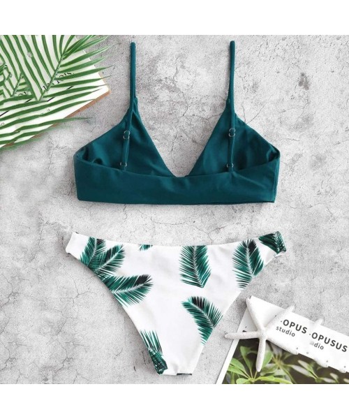 Racing Swimsuits for Women Swimwear Bikini Set Print Leaves Push Up Padded Swimsuit Beachwear Two Piece Bathing Suits Zz gree...