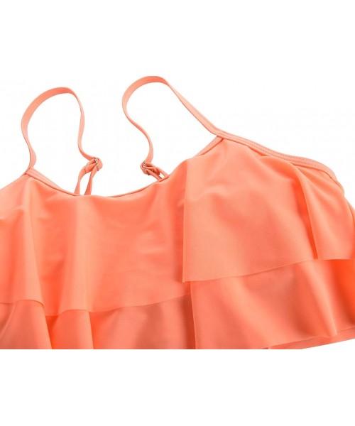 Sets Women's High Waist Bikini Crop Flounce Two Piece Swimsuits Flowy Bathing Suit - Orange Rose-1 - CW192EMQQKN