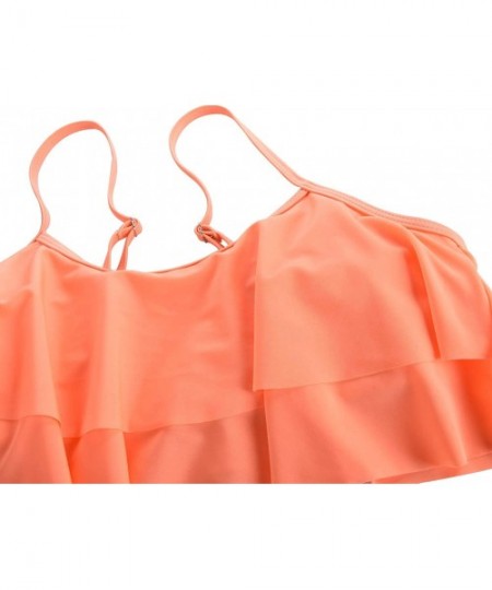 Sets Women's High Waist Bikini Crop Flounce Two Piece Swimsuits Flowy Bathing Suit - Orange Rose-1 - CW192EMQQKN