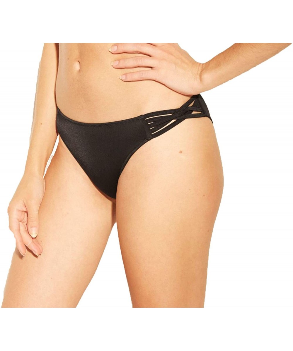 Bottoms Women's Sun Coast Strappy Cheeky Bikini Bottom - Black - CT195LYQZ0M