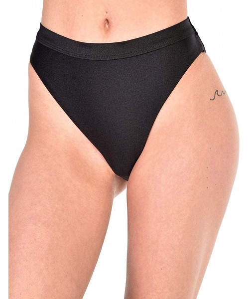 Tankinis Women's High Cut High Waisted Booty Shorts Bottoms - Malibu Bb - Black - CI18MD6MN5T