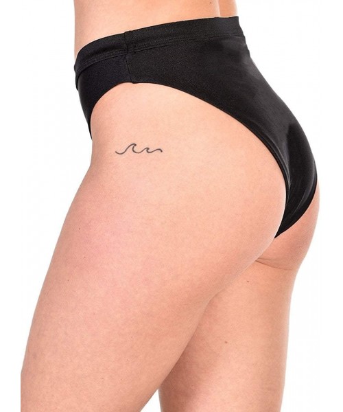 Tankinis Women's High Cut High Waisted Booty Shorts Bottoms - Malibu Bb - Black - CI18MD6MN5T