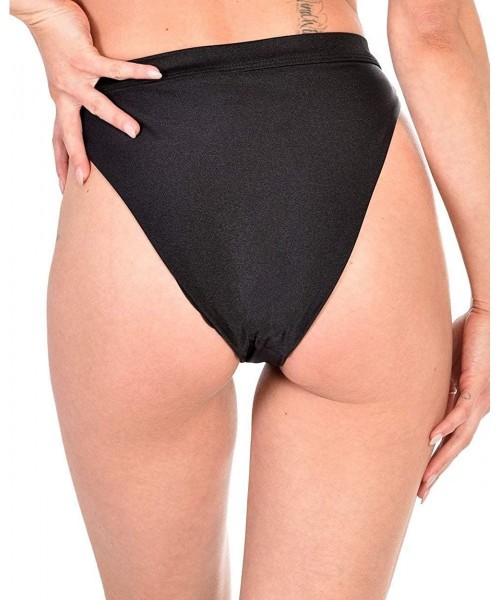 Tankinis Women's High Cut High Waisted Booty Shorts Bottoms - Malibu Bb - Black - CI18MD6MN5T