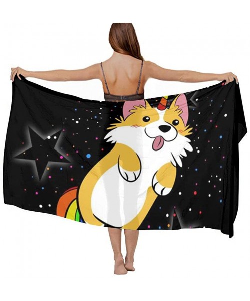 Cover-Ups Women Chiffon Scarf Shawl Wrap Sunscreen Beach Swimsuit Bikini Cover Up Galaxy Space Rainbow Unicorn Corgi Dog Blac...