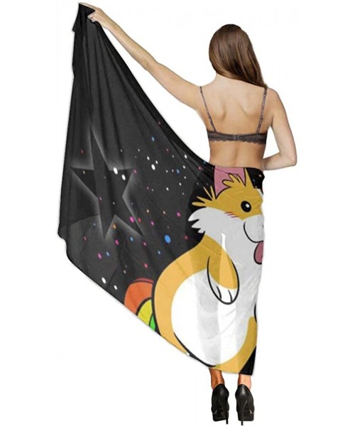 Cover-Ups Women Chiffon Scarf Shawl Wrap Sunscreen Beach Swimsuit Bikini Cover Up Galaxy Space Rainbow Unicorn Corgi Dog Blac...