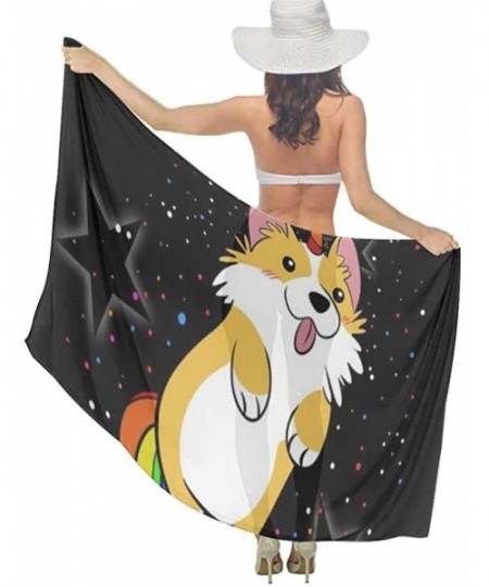 Cover-Ups Women Chiffon Scarf Shawl Wrap Sunscreen Beach Swimsuit Bikini Cover Up Galaxy Space Rainbow Unicorn Corgi Dog Blac...