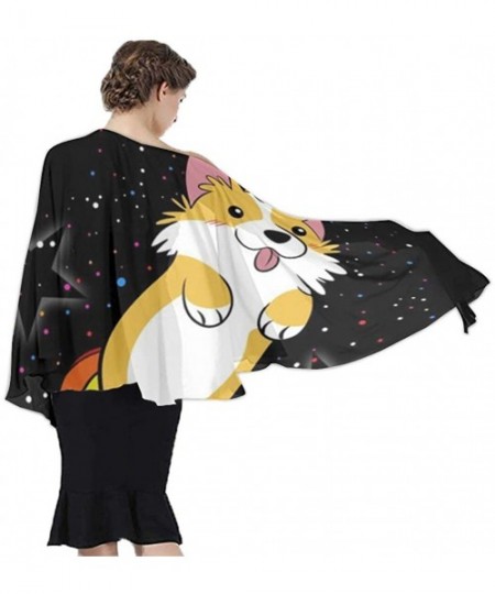 Cover-Ups Women Chiffon Scarf Shawl Wrap Sunscreen Beach Swimsuit Bikini Cover Up Galaxy Space Rainbow Unicorn Corgi Dog Blac...