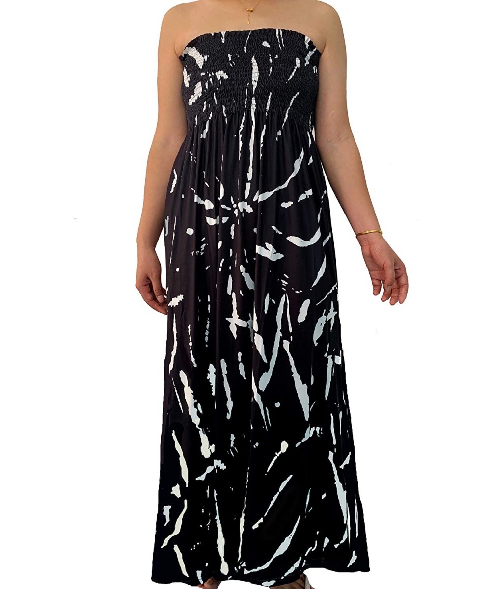 Cover-Ups Smocked Chest Strapless Tube Long Maxi Beach Cover-up Dress - X-printed Black - CP19GN5SQ94