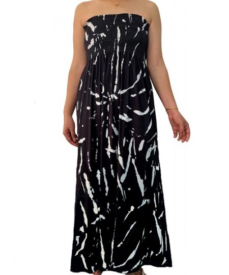 Cover-Ups Smocked Chest Strapless Tube Long Maxi Beach Cover-up Dress - X-printed Black - CP19GN5SQ94