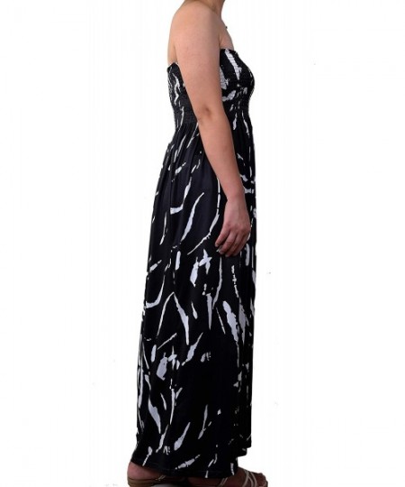 Cover-Ups Smocked Chest Strapless Tube Long Maxi Beach Cover-up Dress - X-printed Black - CP19GN5SQ94