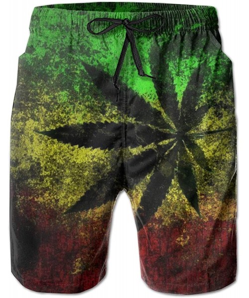 Board Shorts Men's Board Shorts- Quick Dry Swimwear Beach Holiday Party Bathing Suits - Jamaica Flag Leaves - CC190X7XH2G