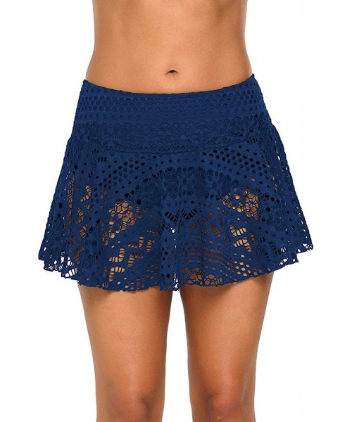 Tankinis Womens Swim Skirt Lace Crochet Skort Bikini Bottom Swimsuit Short Skort Swimdress - Navy Blue - C518OR4GALI