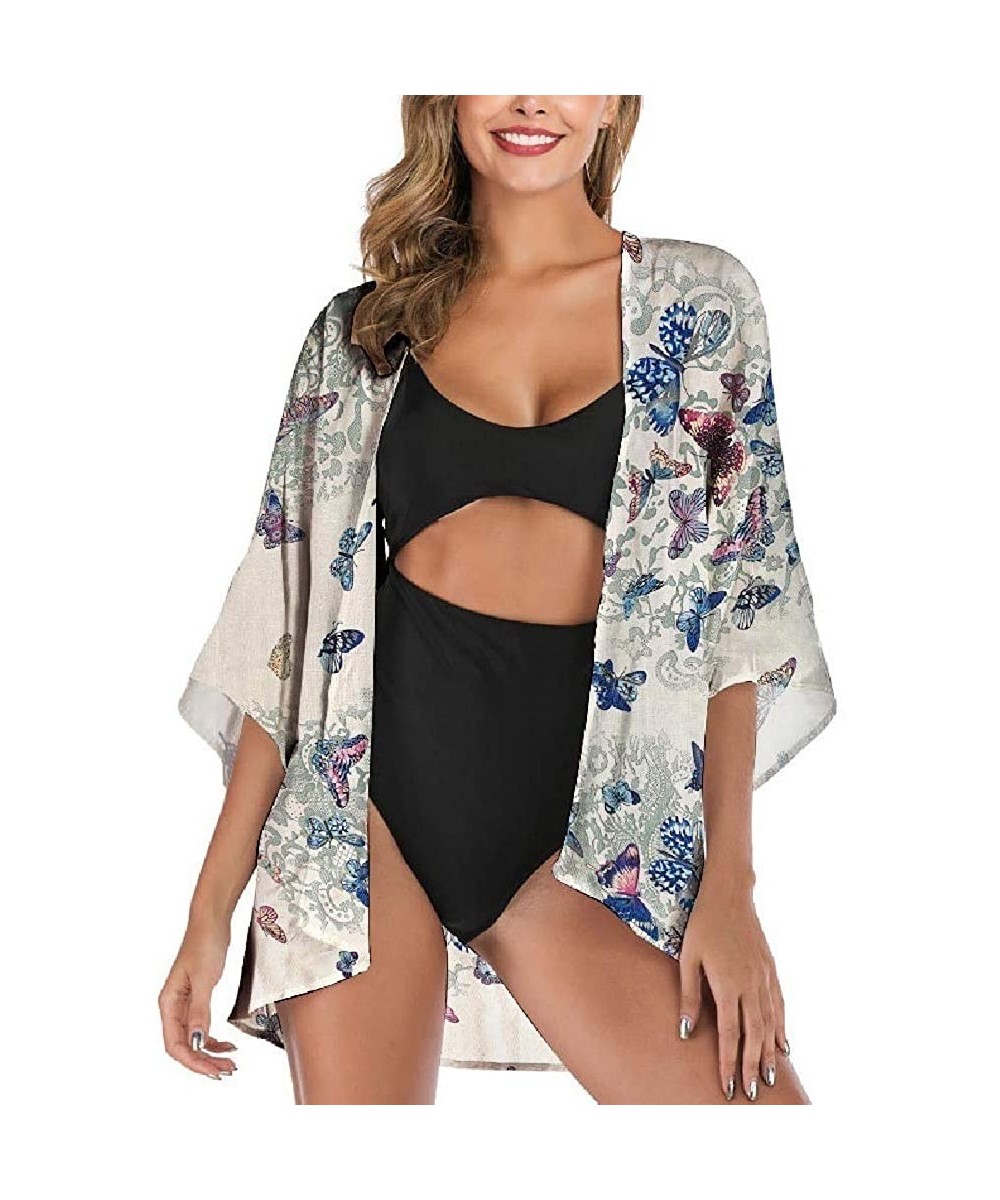 Cover-Ups Womens Open Front Loose Casual Chiffon Kimono Cover ups Cardigan - 1 - C7190X3DA2I