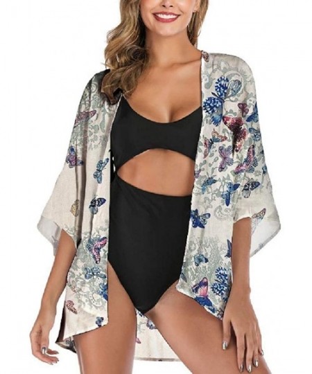 Cover-Ups Womens Open Front Loose Casual Chiffon Kimono Cover ups Cardigan - 1 - C7190X3DA2I