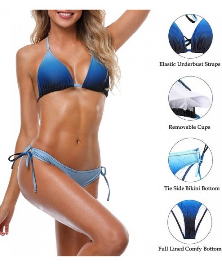 Sets Women's Halter Triangle Bikini Swimsuits String Two Piece Bathing Suit - Blue - C518C0UHG0O