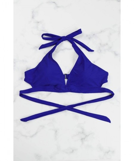 Sets Women Two Piece Bikini Sets Swimsuits Hanging Neck Swimwear - Blue - C7190ZI944T