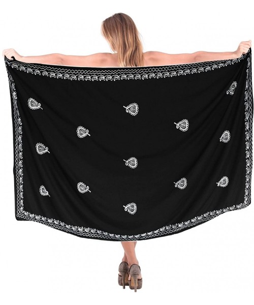 Cover-Ups Women's Swimsuit Cover Up Sarong Bikini Pareo Beach Wrap Embroidered - Halloween Black_p246 - C111CC76GMR