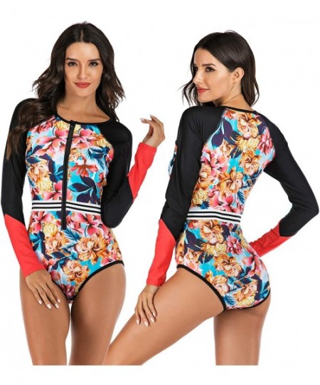 One-Pieces Women Monokini Swimsuits Sexy One Piece Bathing Suits Swimwear Rash Guard - Mixed Flower - C218Z3AXH9A