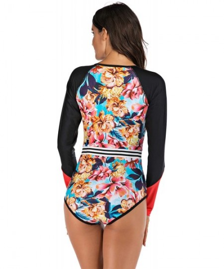 One-Pieces Women Monokini Swimsuits Sexy One Piece Bathing Suits Swimwear Rash Guard - Mixed Flower - C218Z3AXH9A