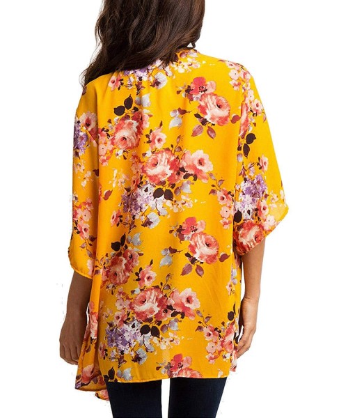 Cover-Ups Womens Summer Casual Sheer Chiffon Kimono Loose Fit Cardigan Capes Blouse Top - C- Yellow - CX18STK9WDN